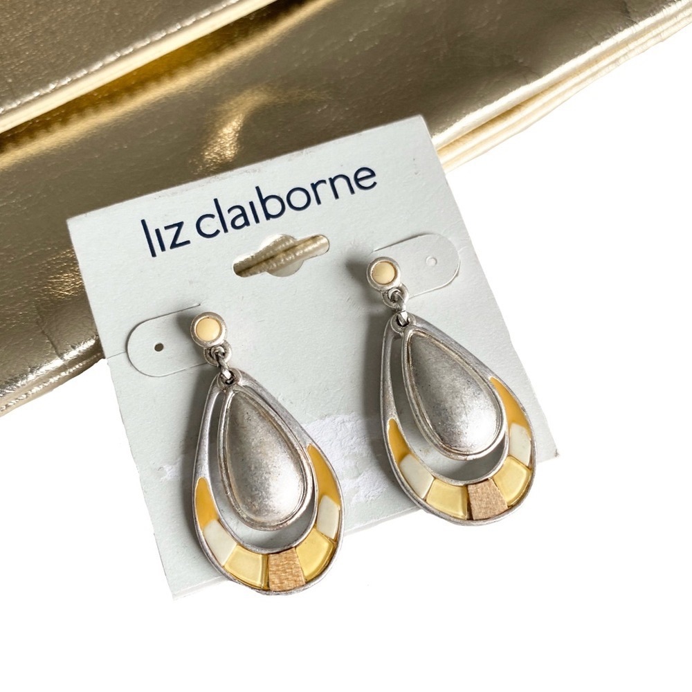 new Liz Claiborne ꧁ Mosaic Briolette Drop Earrings ꧂ Silver Tone ꧂ Yellows - Picture 12 of 14
